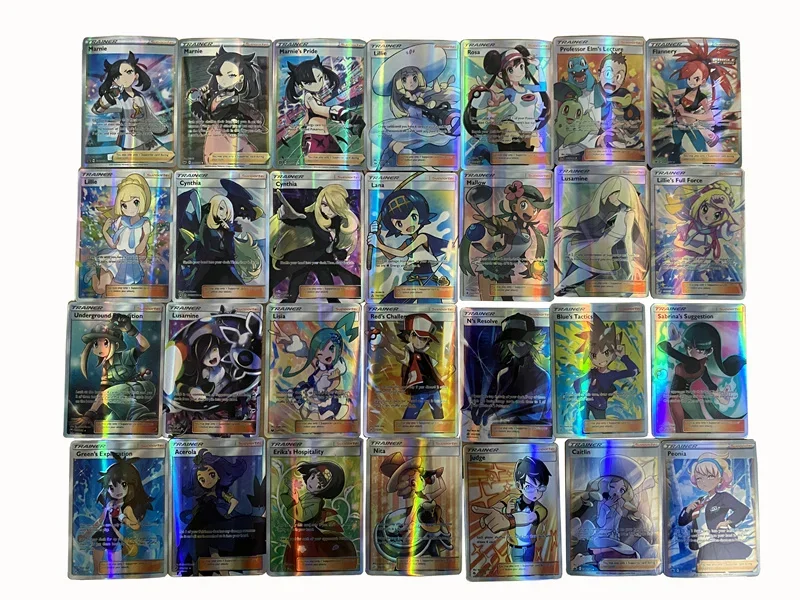 

100pcs/set Pokemon Flash Card Trainer Animation Characters Lisia Rosa Lillie Lusamine Lassics Anime Collection Cards Toy Gift