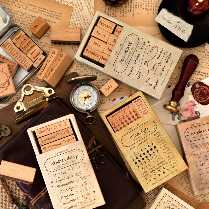 Timbro Data Timbri In Gomma In Legno Set Digital Week Mese Day Decorazione Vintage Diario Fai Da Te Manuale Scrapbooking Cancelleria Sellos