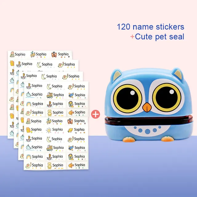 Children's Name Seal Custom Student's Name Stamp  Kindergarten Clothes Waterproof Name Sticker Will Not be Washed Off  Christmas owl and Sticker