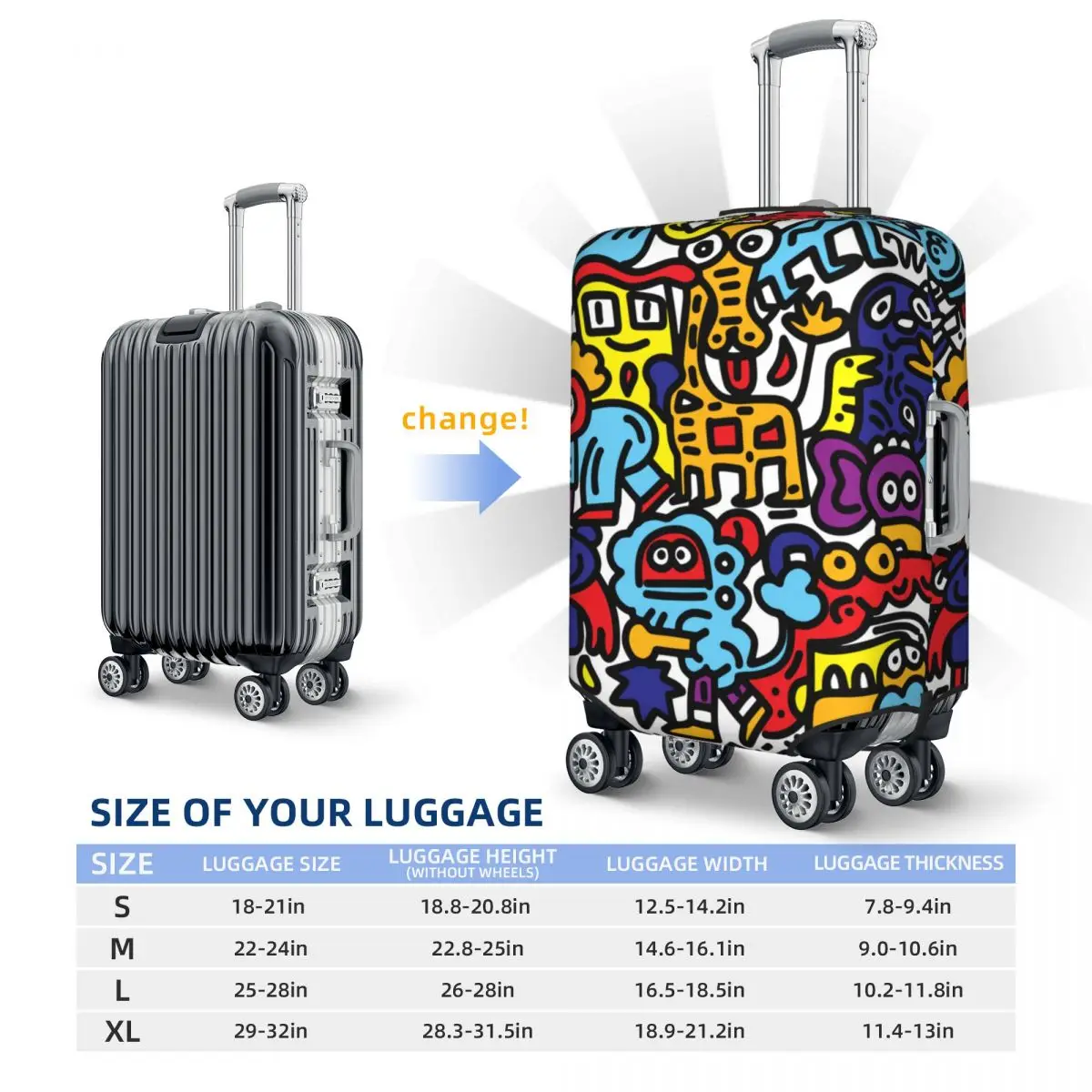 Wild Life Doodle Suitcase Cover Holiday Icons Printing Strectch Luggage Case Cruise Trip Protector 6