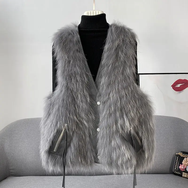 

2023 Autumn/Winter New Fur Vest Women's Coat Short Wool Spliced Slim Fit Tank Top