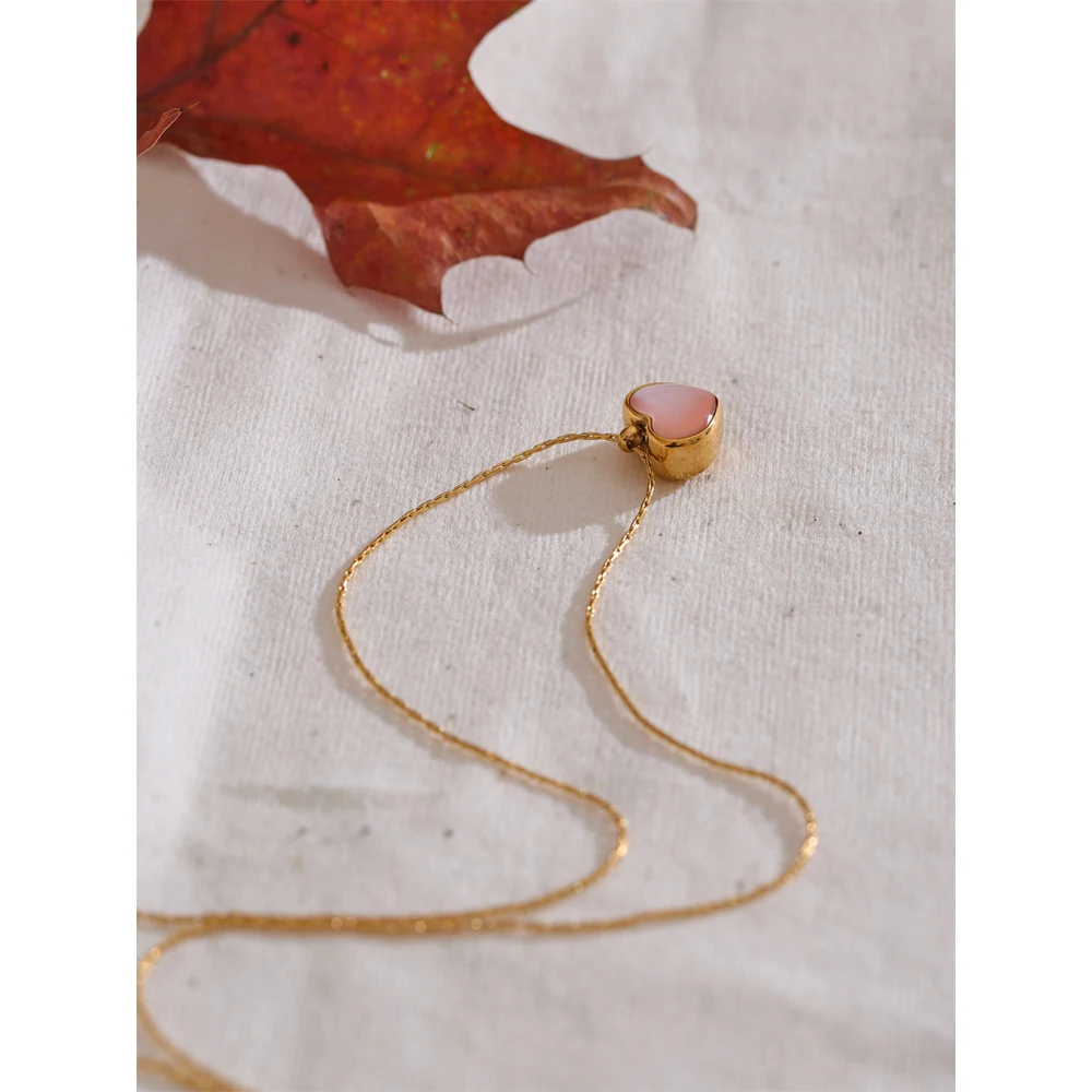 Yhpup Valentines Day Gift Pink Shell Heart Necklace