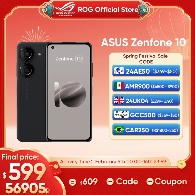 2023 Nuovo Asus Zenfone 10 5G Snapdragon 8 Gen 2 5.9 ''144Hz Schermo Amoled 4300Mah Batteria Ip68 Impermeabile Nfc Versione Globale