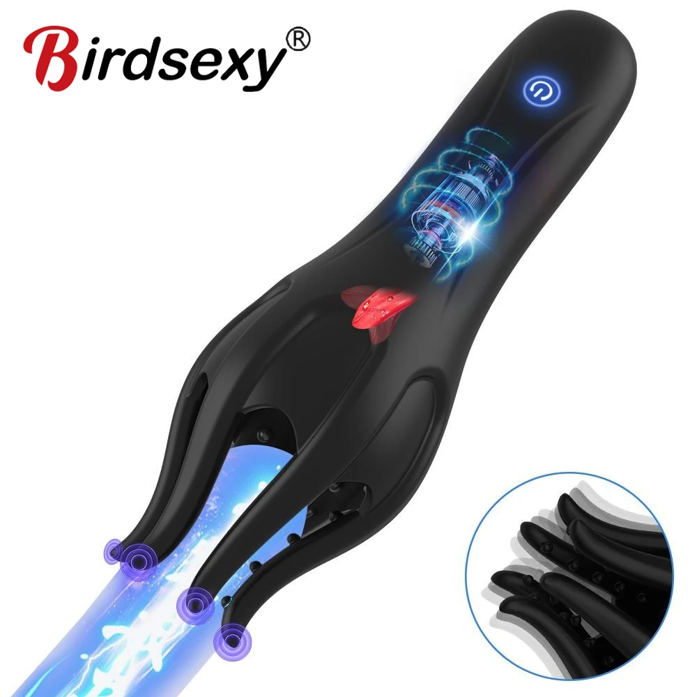 Male Masturbator Glans Stimulate Massager 10 Modes Penis Delay Trainer Vibrator Rotate Automatic Oral Climax Sex Toy For Men