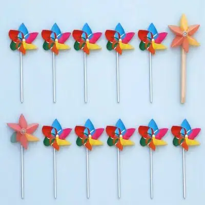 25Pcs 마당 장식을위한 육각형 플라스틱 바람개비 밝은 무지개 색상 크리 에이 티브 DIY 풍차