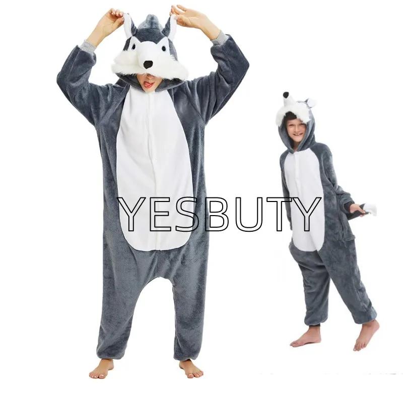 Adults Unisex Animal Direwolf Kigurumi Onesies Pajamas Wolf Cosplay Costume Halloween Christmas Sleepwear Birthday Gifts