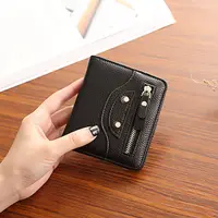 Fashion PU Leather Women Short Wallets Multiple Credit Card Holders Hasp Zipper Coin Purses Solid Color Clutch Money Bag Clip 1