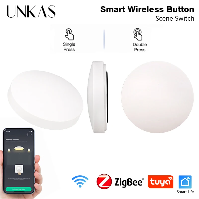 

Кнопочный переключатель UNKAS Tuya ZigBee, беспроводной пульт дистанционного управления для умного дома, управление клавишами вкл/выкл, несколько сцен
