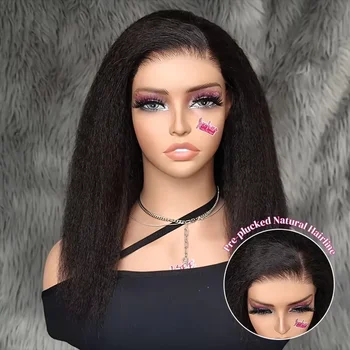 Kinky Straight 13x4 HD Lace Front Human Hair Wigs for Women 5x5Glueless Transparent Brazilian Coarse Yaki Remy Lace Frontal Wigs 1