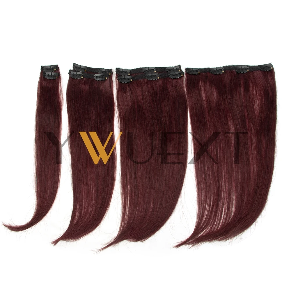 Clip In Human Hair Extensions 12''-24'' Natural Burgundy Color 99J