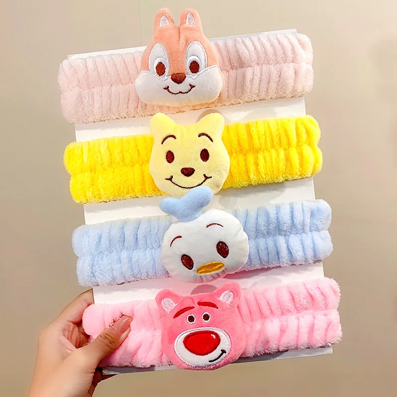 Kawaii Disney Anime Hobby Pooh Bear Lasso Donald Duck Peluche 3D Doll Face Wash Hairband Girls Hairband Accessori Per Capelli