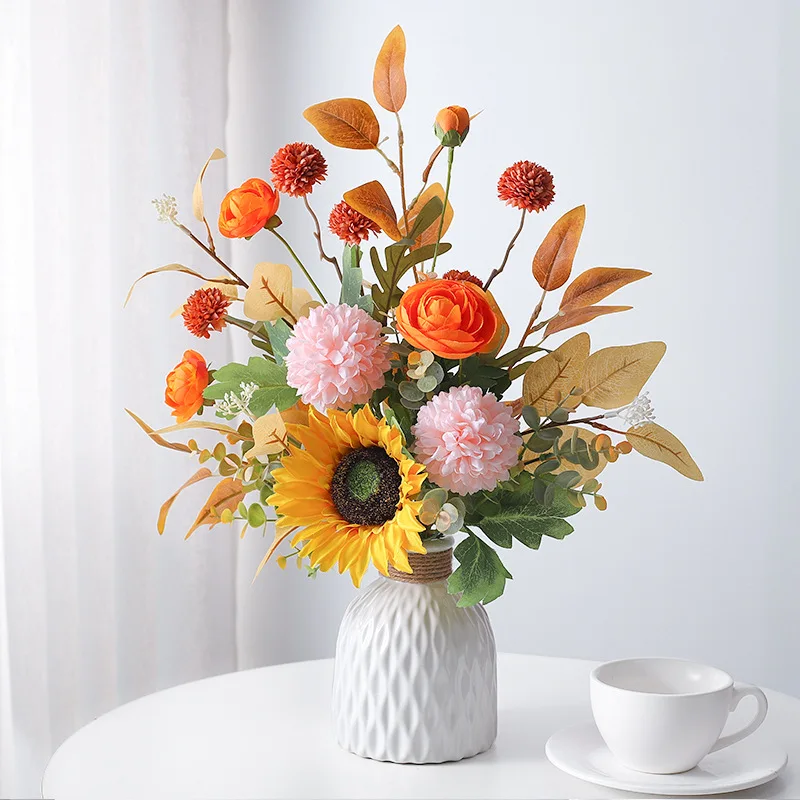 

Nordic Flower Rose Bouquet Anemone Wedding Bridal Bouquet Silk Artificial Flower Srapbook Home Party Decoration Fake Flower 47cm