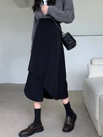 2026 Autumn Winter Plus Size High-Waisted Black Bodycon Skirt Medium-Length Irregular Pleated Umbrella Skirt for Big Size Women - Image 4