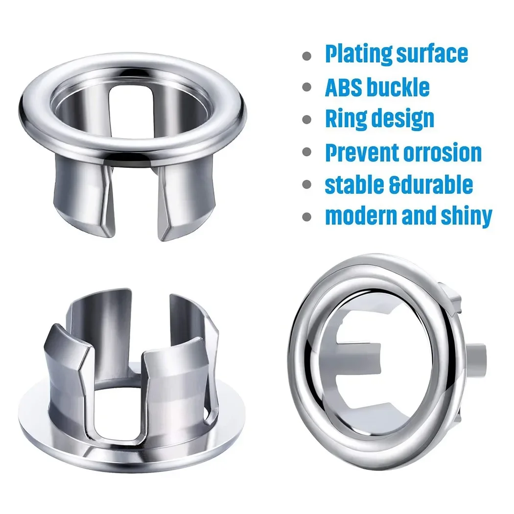 Bathroom Hole Washbasin Trim Sink Overflow Cover Ring Insert Replacement Chrome Hole Round Drain Cap Accessory 1/2/4PCS sink overflow cover bathroom sink overflow cover