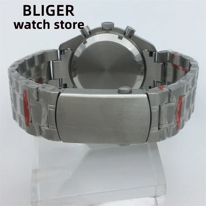 BLIGER40mm quartz multifunctional time meter commercial sapphire glass men's watch white dial steel strap VK63 movement