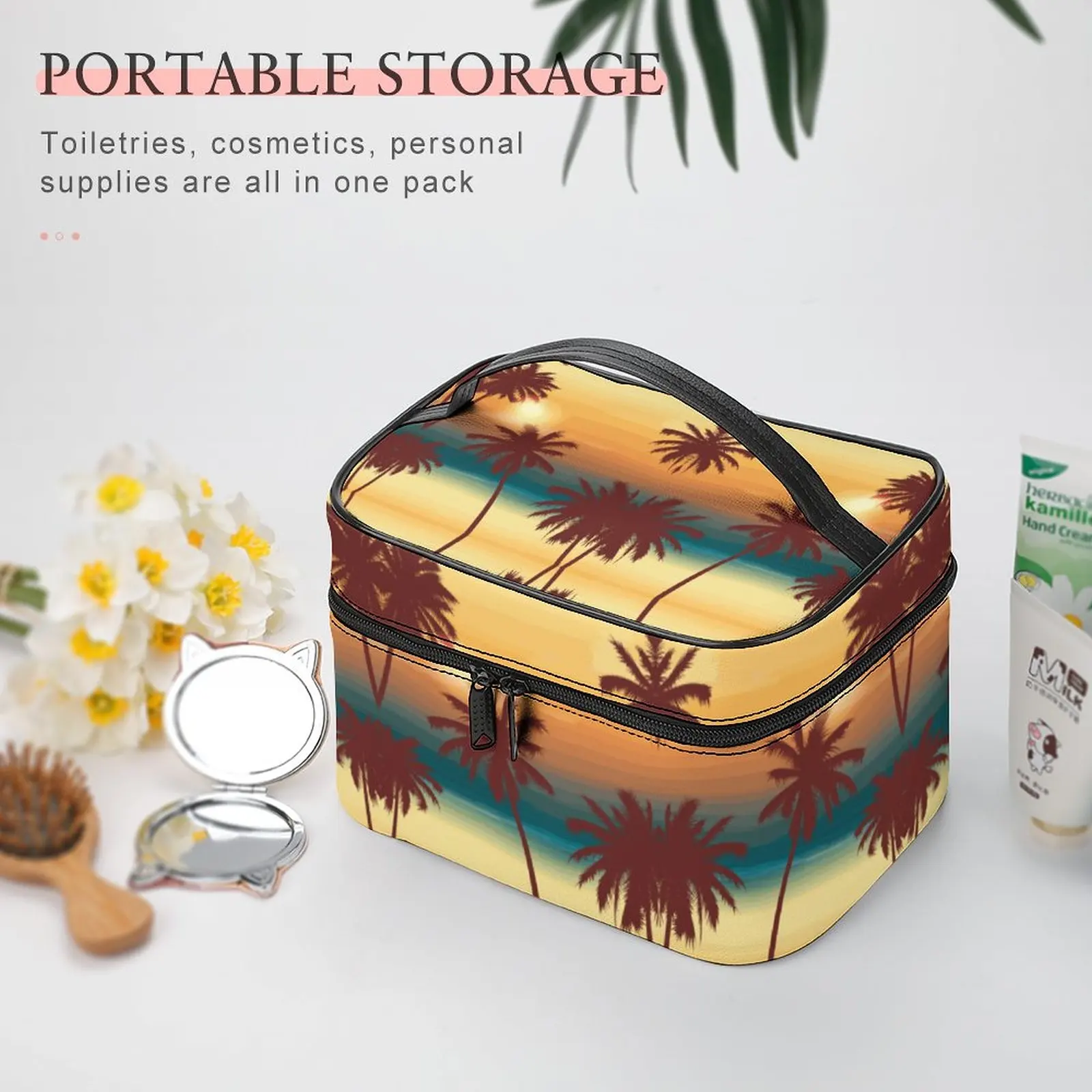 Customized Pattern Makeup Bag Beach Sunset Print Makeup Bag Women Multifunction Cosmetic Bag Toiletries Storage Wash Bag