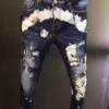 Spring Summer New Style Men's Slim Fit Denim Jeans Hole Patch 3D Tailoring Graffiti Print Elastic Ankle Length Casual Trousers