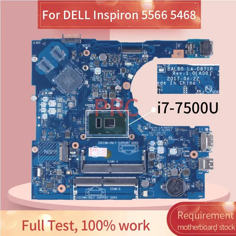 Placa-mãe Ddr4 para Dell Inspiron 5566 La-d871p Cpu Bal60 Cn0j922j J922j Cn-02px9p i3 i5 I77th Gen