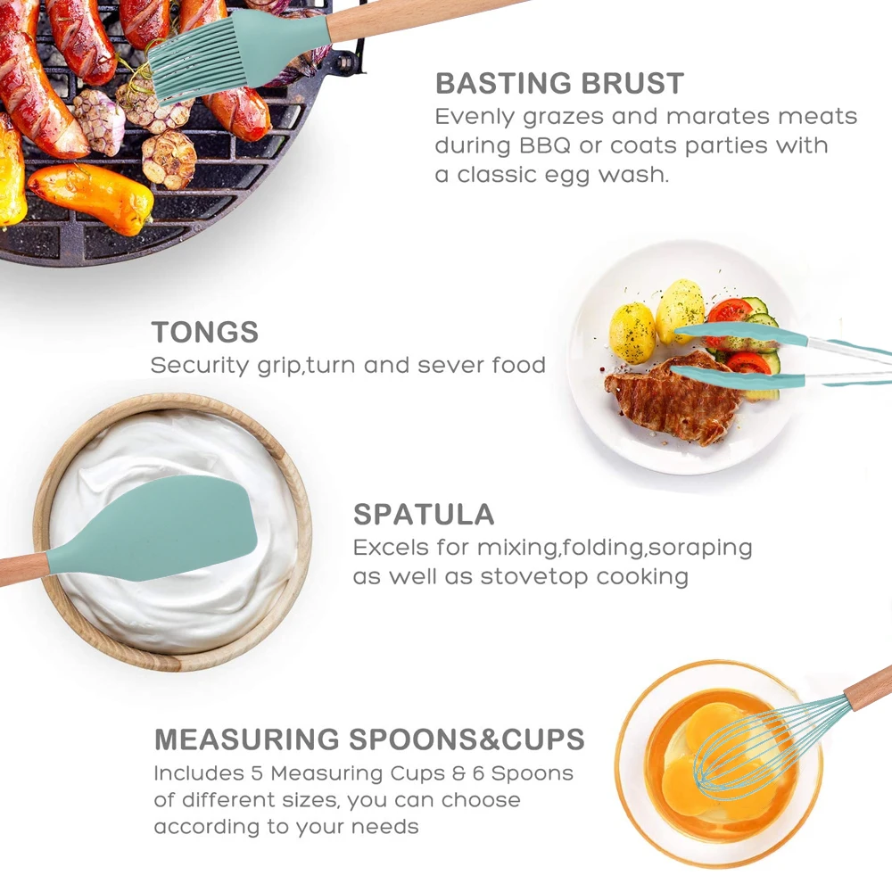 Silicone Kitchenware Cooking Utensils Heat Resistant Kitchen Non-Stick Cooking Utensils Kitchen Baking Tools with Storage Box