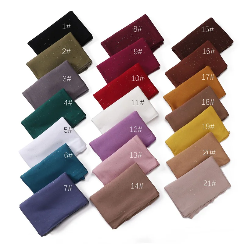 Plain Glitter Shimmer Modal Jersey Hijab Schal Winter elastische muslimische Ramadan Schal Maxi Wrap Snood Stola Foulards Sjaal 175 * 55 cm – Detail 2