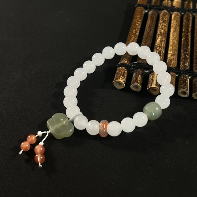 8mm Genuine Natural Hetian Jade White Suet Jade Ball Bracelet High
