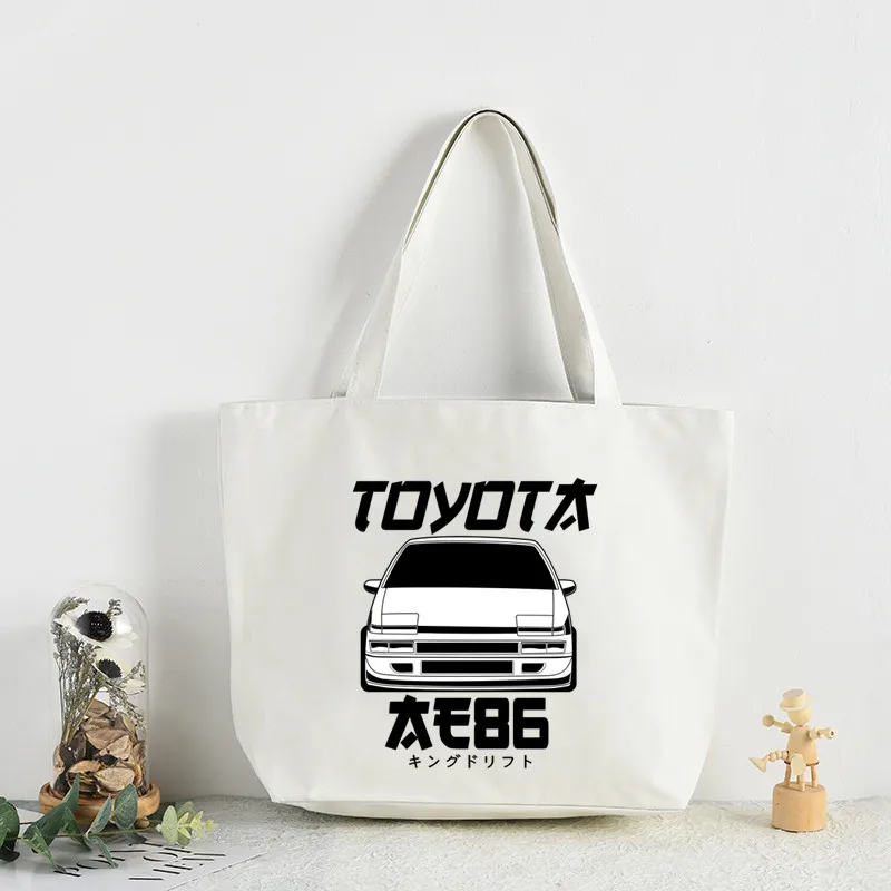 

Anime Drift AE86 Initial D JDM Manga Takumi Fujiwara Drift Car Akagi RedSuns Cartoon Print Shopping Bags Girls Fashion Hand Bag