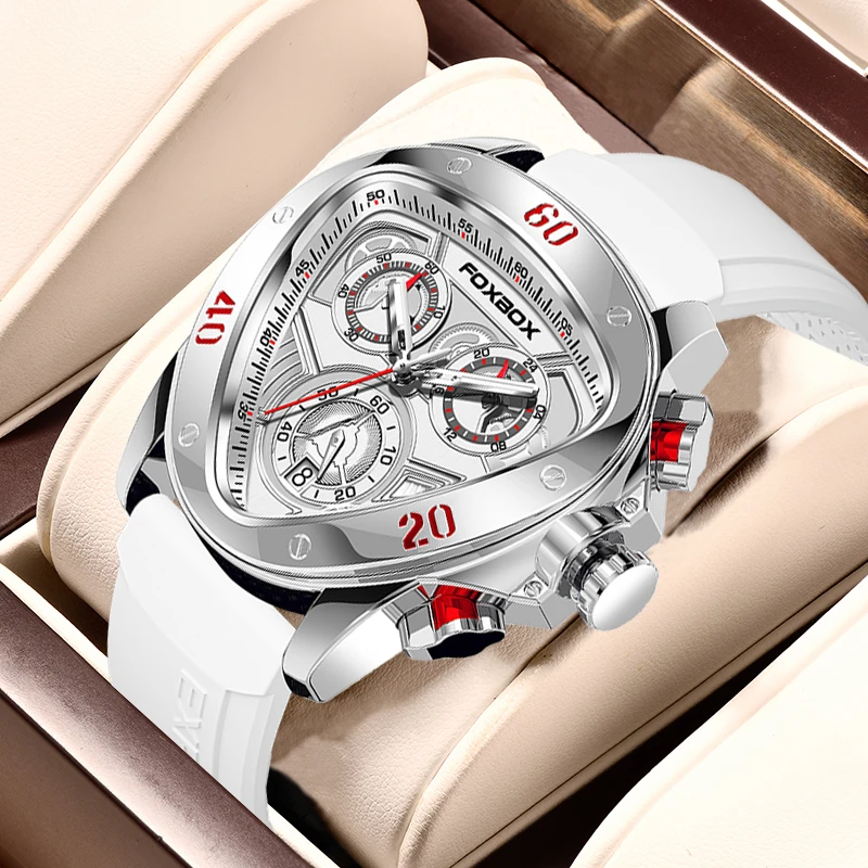 LIGE káča značka luxusní muž hodinky FOXBOX móda ležérní silikon trojúhelník vytáčení vodotěsný vojenství hodinky muži světelný náramkové hodinky