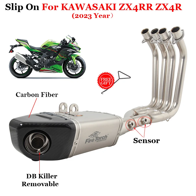 

Slip On For KAWASAKI Ninja ZX4R ZX4RR ZX 4R SE ZX-4RR 2023 Full Motorcycle Exhaust System Modifide Muffler Moto Front Link Pipe