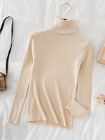 Korean Fashion Turtleneck Women Autumn Winter Pullover Sweater Basic Solid Casual Slim Stretch Ribbed Knitted Top Woman Sweaters 2