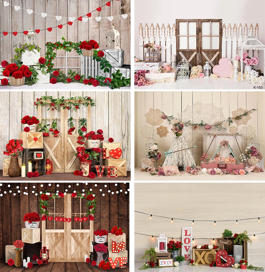 

Valentine's Day Roses Light Photo Backdrop Rose Wooden Door Garden Rose Flowers Newborn Kids Portrait Photo Shoot Background