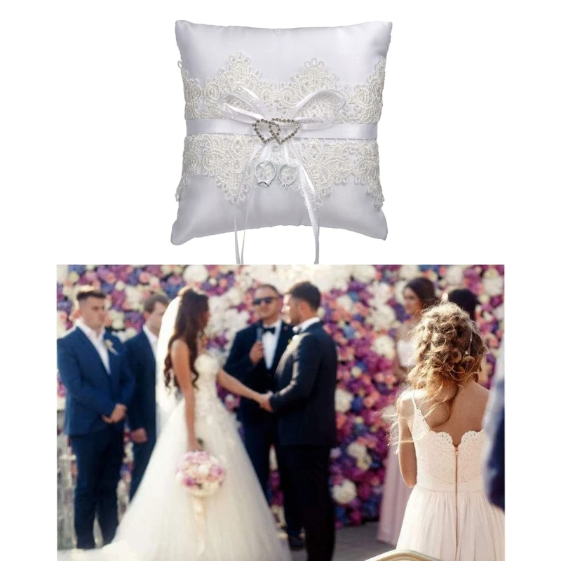 Double Love Heart Rings Bearer Cushion Pad Rings Pillow Hollowed Lace Decoration Dropship cheap white lace wedding decoration ring pillow coussin alliance bridal ring bearer pillow cushions wedding marriage ceremony