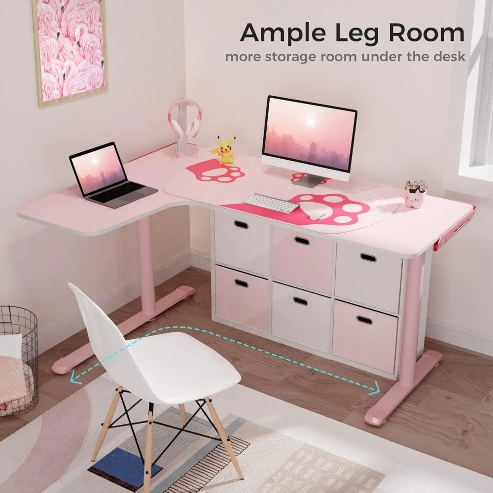 L Shaped Gaming Desk, 60 Inch Large Home Office Corner PC Computer Table Study Writing Female L60 Mouse Pad Cable Management 4