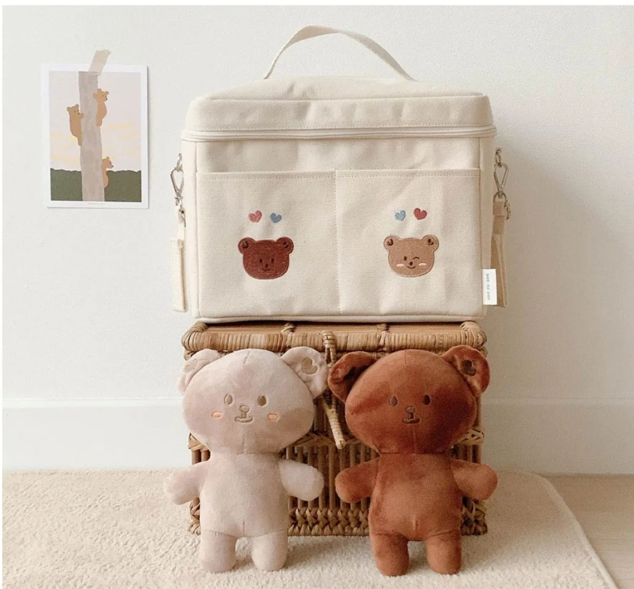 

Baby Pram Stroller Diaper Maternity Mummy Bags Organizer Bear Embroidery Nappy Mommy Pakcs Travel Makeup Pouch Bottle Cup Single