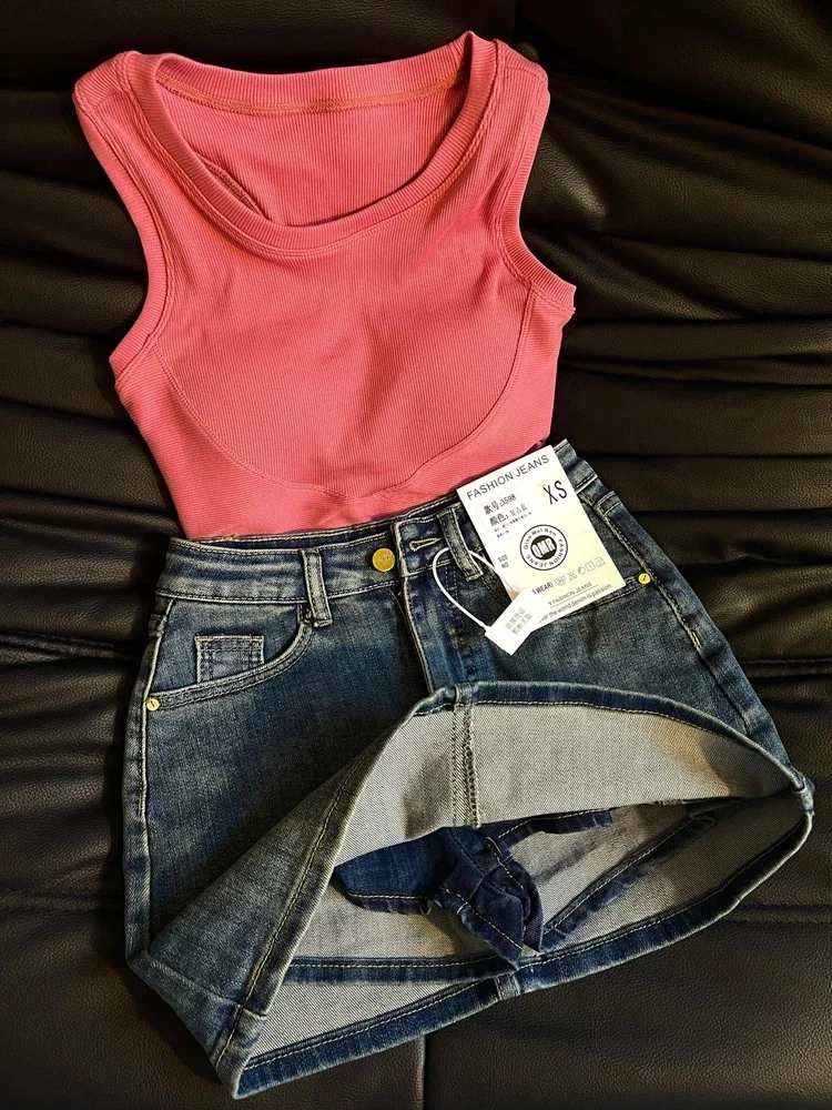 Women's Blue A-line Denim Skirt Y2k Jean Shorts Skirts Harajuku 90s Vintage Mini Cowboy Skirt 2000s Fashion Clothes Summer 3