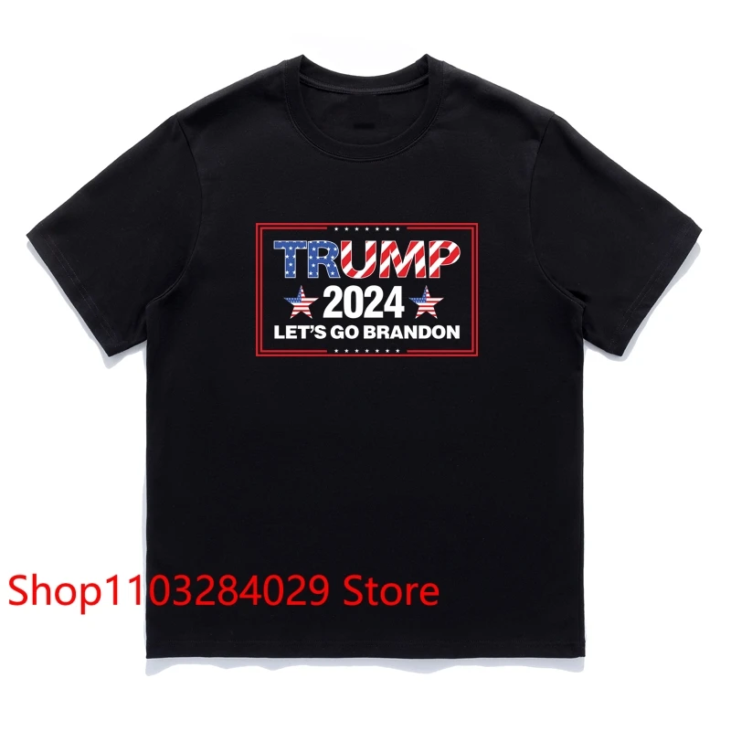 

Trump 2024 Let's Go Brandon T-Shirt Short Sleeve Tops Men Women Couple Loose Casual 100% Cotton Street Trend Tees