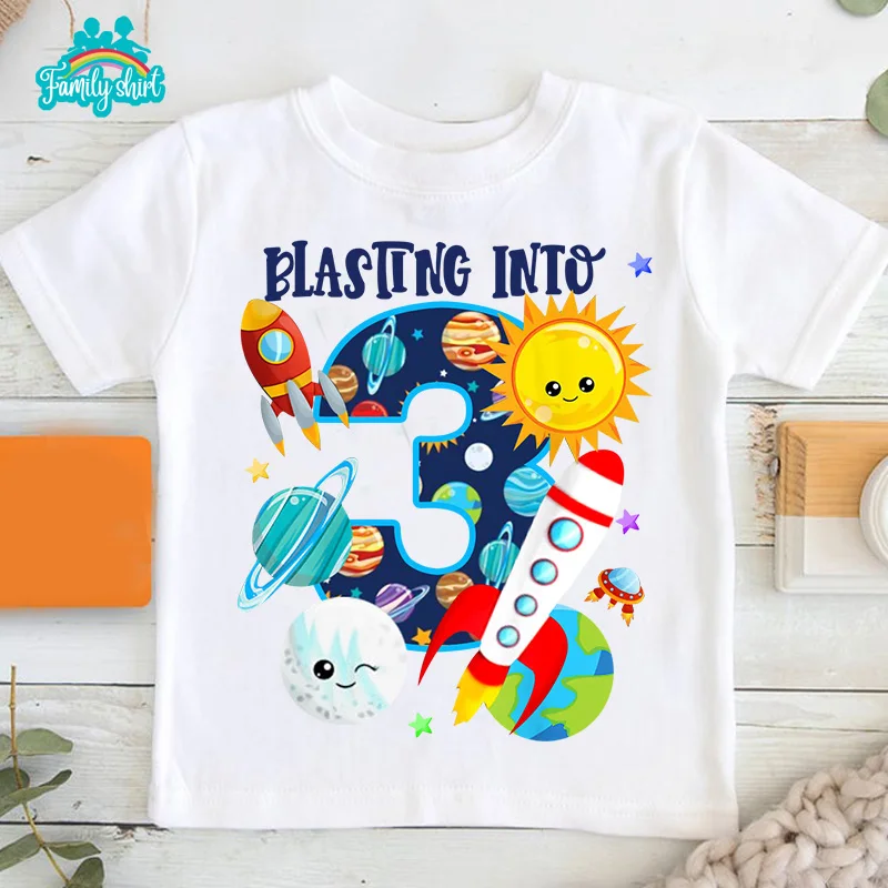 Alien Planet Family Matching Clothes White Kids Tshirt Astronaut Birthday Shirt Custom Space Party Boys Clothing Outfit Summer 3