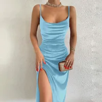 2024 woman European American Dresses style women’s clothing 2024 new spring summer fashion sexy slim fit slit suspender dress