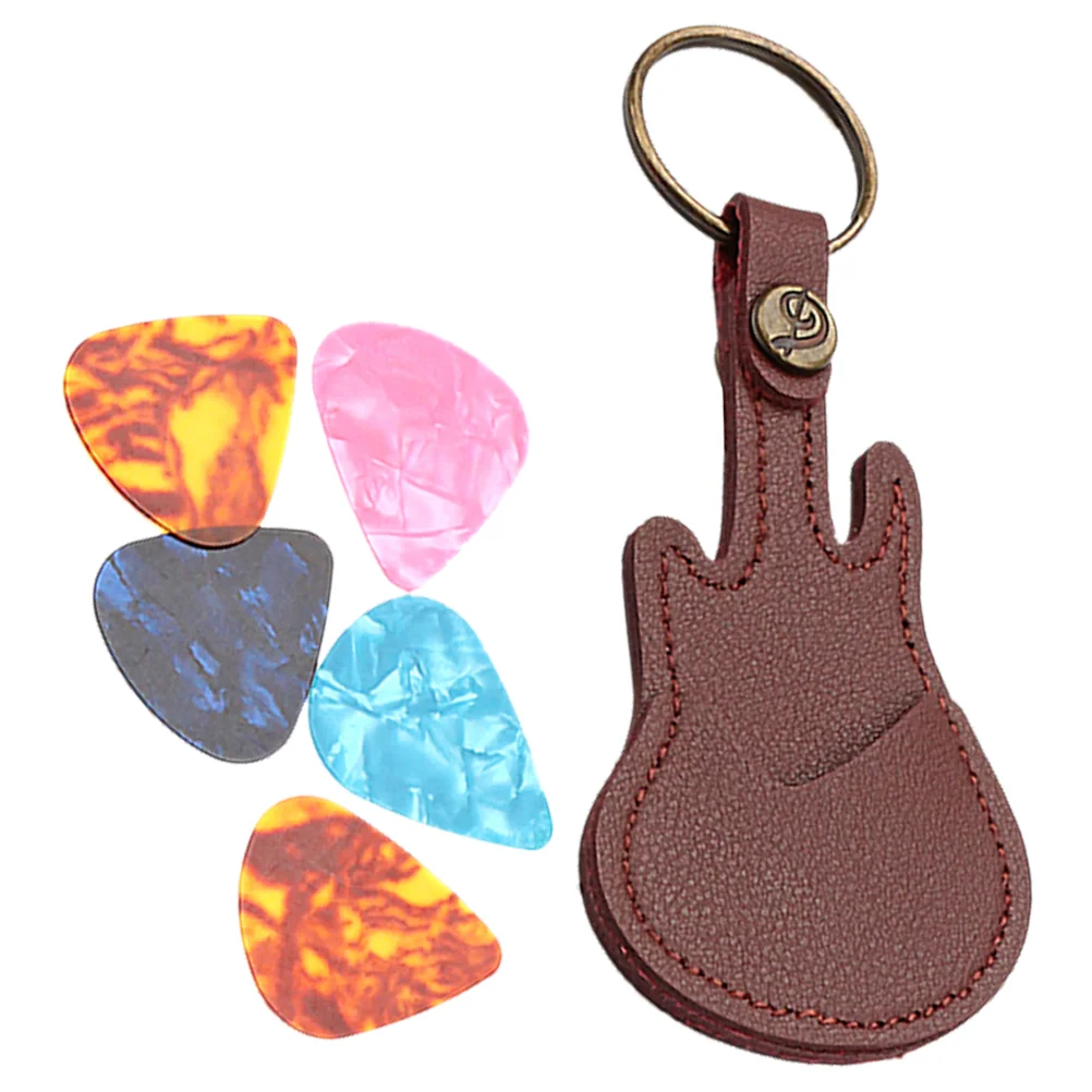

Guitar Picks Holder Set Pu Guitar Pick Holder Keychain 5Pcs Plastic Plectrums Acoustic Electric Guitar Bass