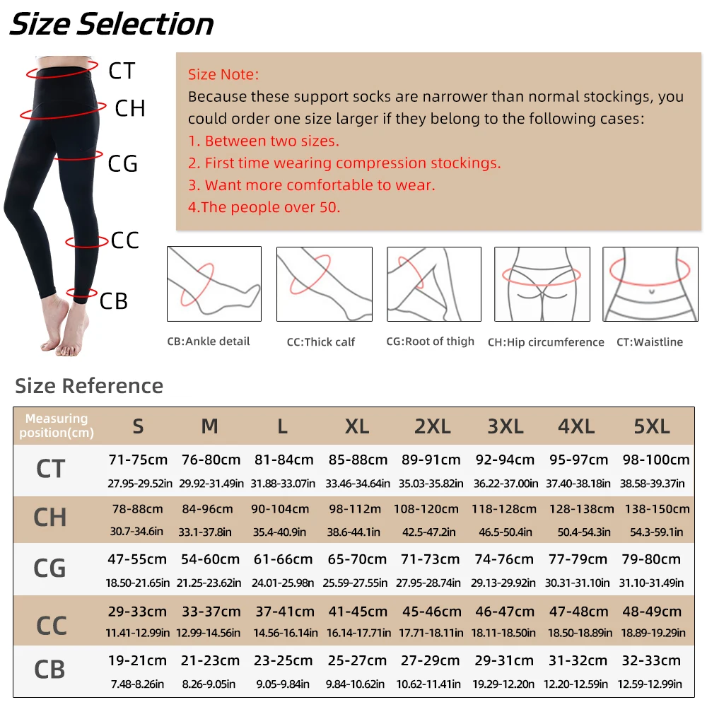 20-30mmHg Women Medical Compression Pantyhose Stockings Varicose Veins Footless Graduated Support Thighs Pantyhose Sleeve M-5XL 2