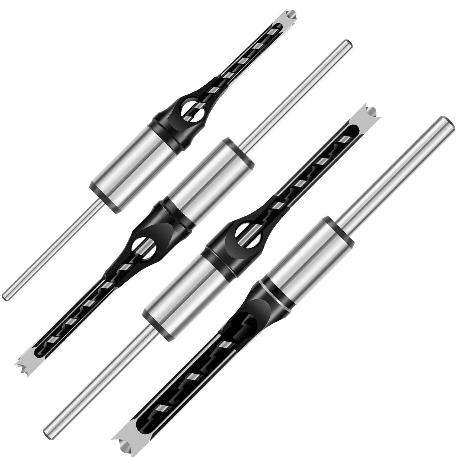 

4Pcs Square Hole Drill Bits High Speed Steel Mortising Chisel Drill Bit High Hardness Woodworking Hole Saw Twist Drill Bit Set