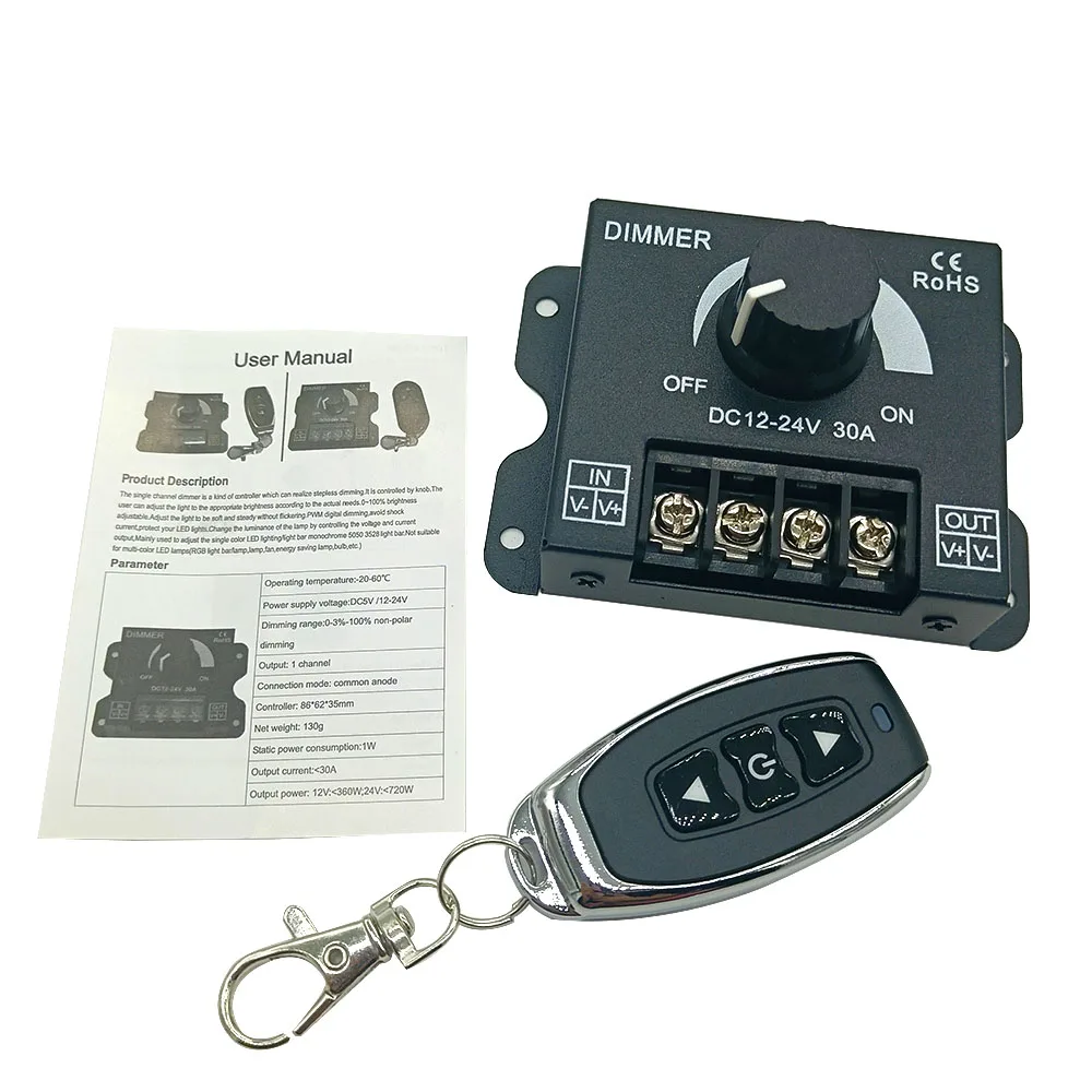 12V 24V Led Dimmer Telecomando Per Led Strip Light Dimmer Manopola Interruttore Regolatore Di Tensione 30A 360W Dimmer Per Lampade Ad Alta Potenza