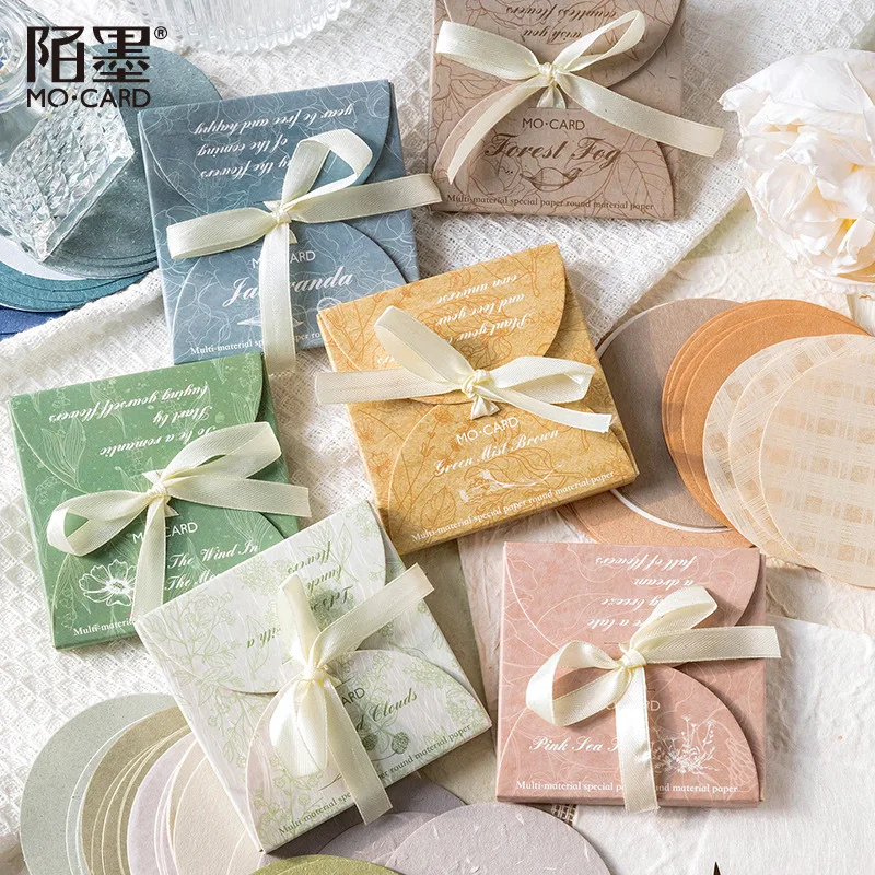 

1set/lot Memo Pads Material Paper solid color round Junk Journal Scrapbooking Cards Retro Background Decoration Paper