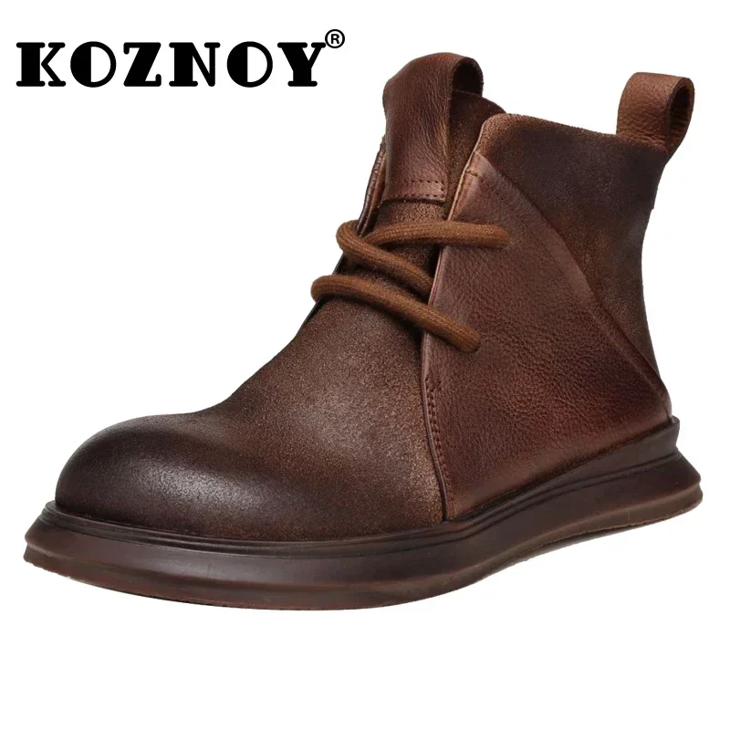 Stepthetop Men's Motorcycle Boots - Genuine Leather, Waterproof, Anti-Slip, Wide Toe For Driving & Hiking