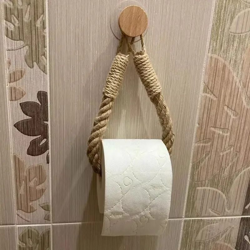 Vintage Towel Hanging Rope Toilet Paper Holder Home Hotel Bathroom Decoration Storage Rack Suction Cup Wall Mounted
