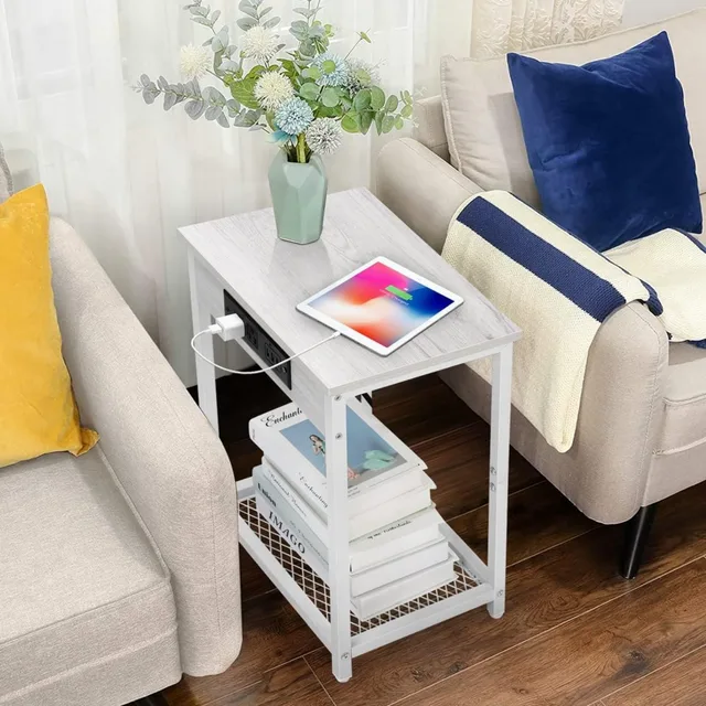 Modern 2-Tier Nightstand with USB 4