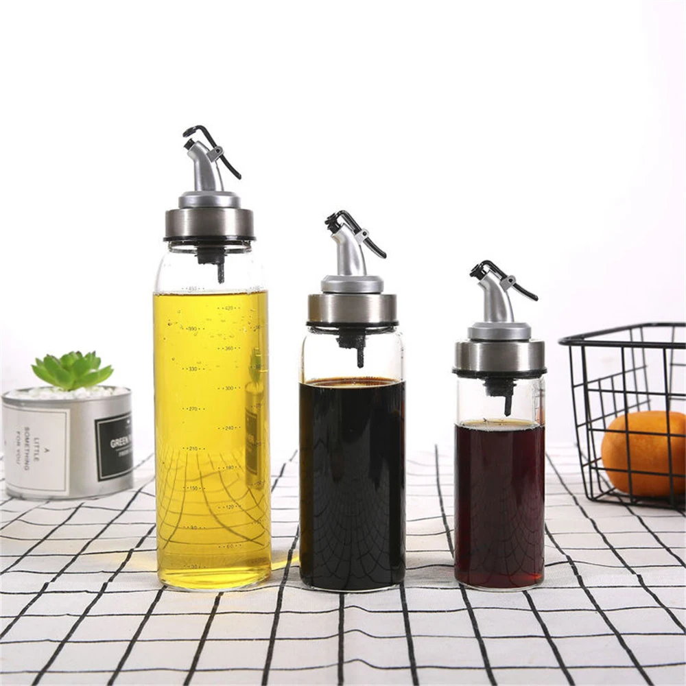 SUNTEREST Botella dispensadora de aceite de vidrio de borosilicato alto con  tapa automática, aceite …Ver más SUNTEREST Botella dispensadora de aceite