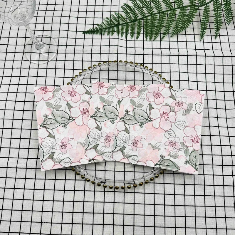 10/20pcs/Pac 33*33cm 2-Ply Pink Flower Printed Napkin Wedding Party Disposable Wine Glass Origami DIY Butterfly Bone Bart Paper