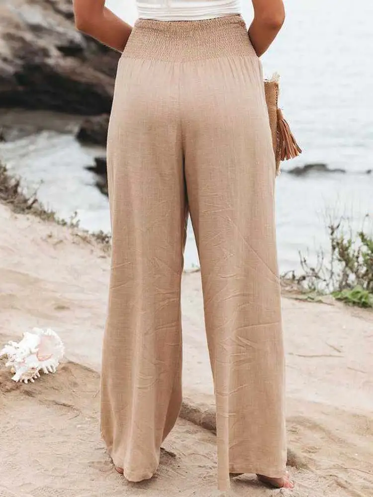 white capri pants Casual High Waist Loose Wide Leg Pants For Women Cotton Linen New Female Floor-Length White Pants Ladies Long Trousers baggy jeans