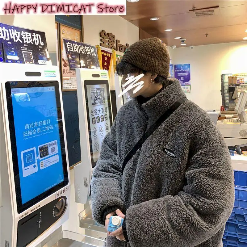 Male Padded Coat Warm Jackets Harajuku Fleece Thicken Letter Graphic Men Winter Coat Stand Collar Oversize Parkas Korean Style