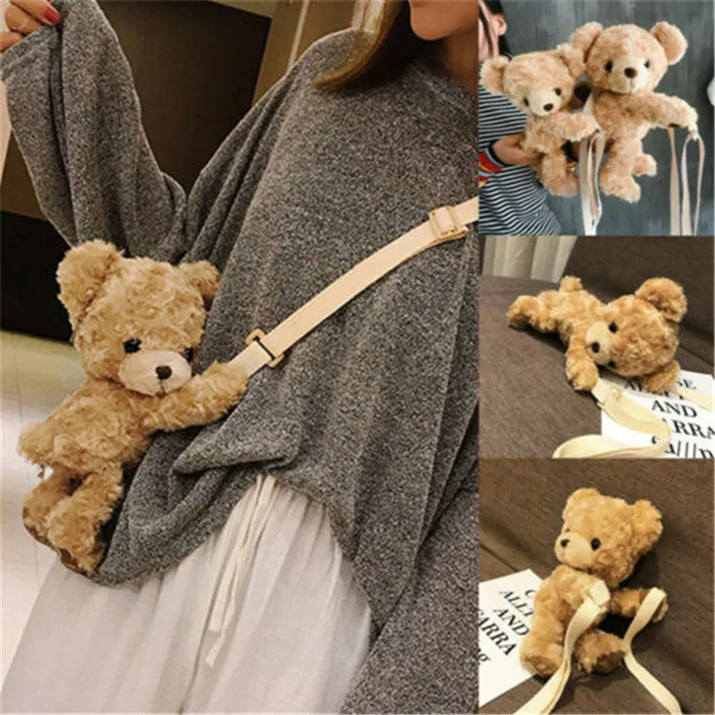 Cute Bear Women Girls Cute Smile Bear Soft Plush Doll Cross-Body Mini Messenger Bag Children Adorable Mini Bear Bags Gifts 50pc 13mm mini metal slides tri glides wire formed roller pin buckles strap slider adjuster for bags garment leather accessories